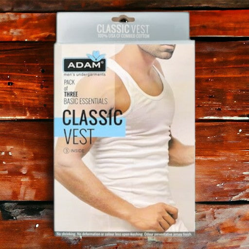 Adam Men's Classic Vest White (Pack of 3)