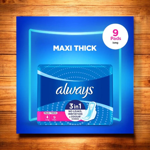 Always 3 IN 1 No Leaks, Irritation & Odour Worries Maxi Thick Long 9 Pads