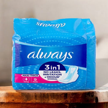 Always 3 IN 1 No Leaks, Irritation & Odour Worries Maxi Thick Long 9 Pads