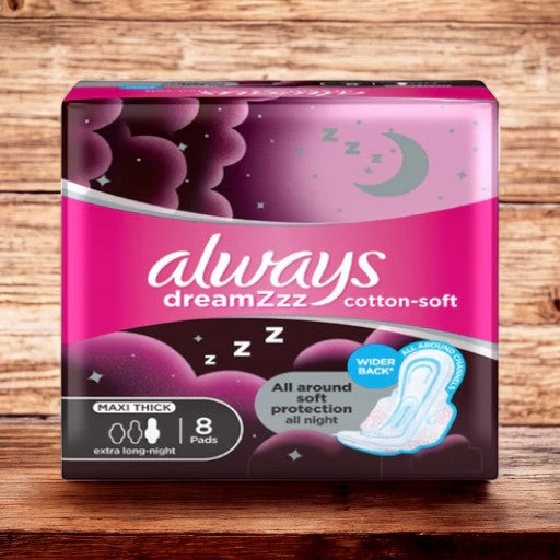 Always Dream Zzz 2 IN 1 All Around Soft Protection All Night Maxi Thick Extra Long Night 8 Pads