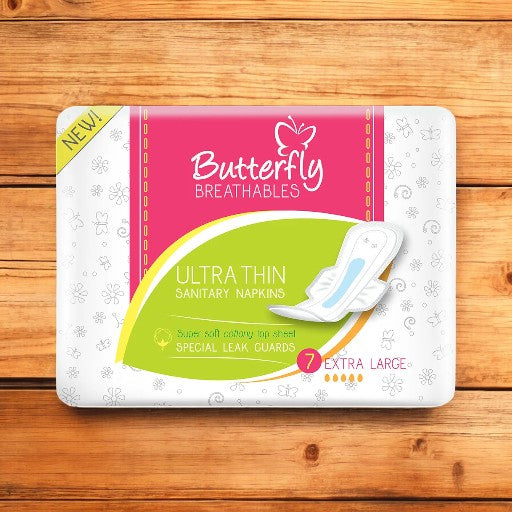 Butterfly Breathables Ultra Thin Sanitary Napkins Special Leak Guards Long 7 Pads