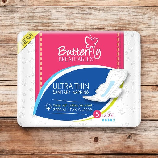 Butterfly Breathable Ultra Thin Sanitary Napkins Special Leak Guards Long 8 Pads