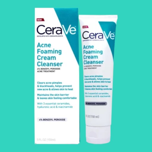 CeraVe Developed with dermatologists Acne Foaming Cream Cleanser 4% Benzoyl Peroxide Acne Treatment