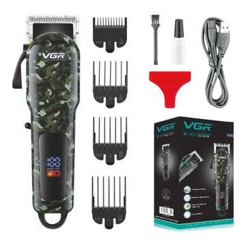 VGR V-665 Hair Clipper Professional Hair Trimmer Adjustable Hair Cutting Machine Electric Barber Digital Display Clipper for Men