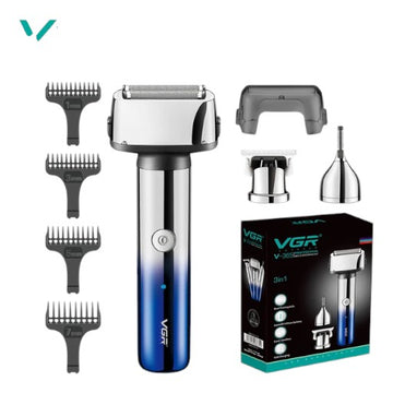 VGR 3 IN 1 Beard Shaver LED Display Eyebrows Trimmer